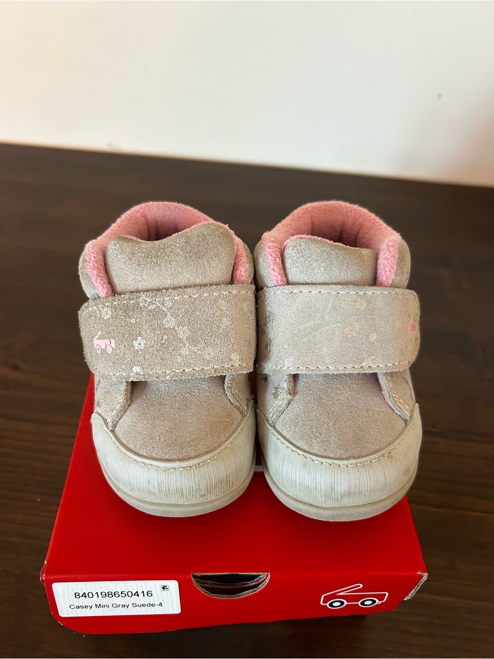 See Kai Run Toddler Gray Suede Sneakers with Pink Lining